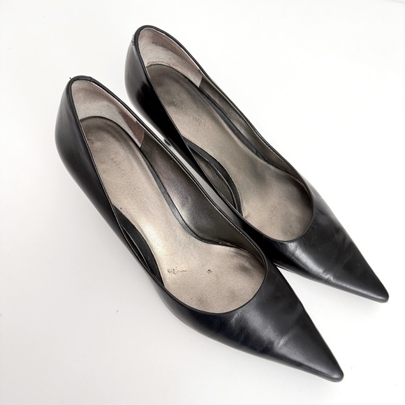 Nine West Womens Black Leather Pointed Toe Kitten Heel Pumps Size 9M Office Chic - Picture 1 of 6
